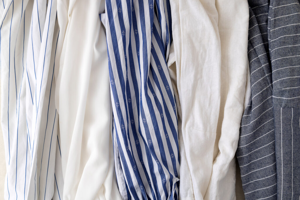 Striped and plain cotton and linen shirt fabrics